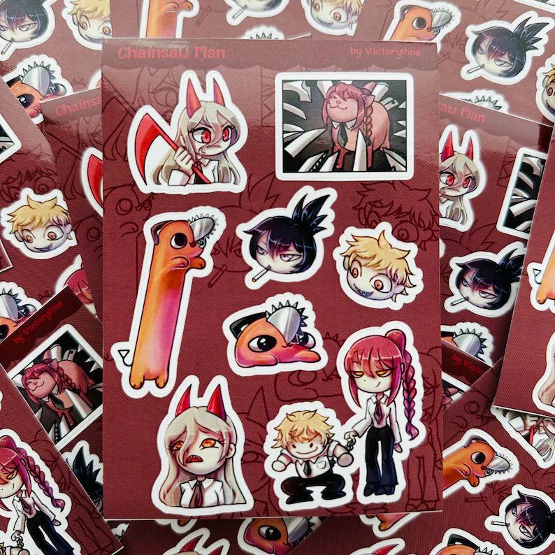A6 4*6 in. Chainsaw man sticker sheet | vinyl sticker sheet | waterproof stickers | Anime Gifts for Her | Anime Lovers Gifts
