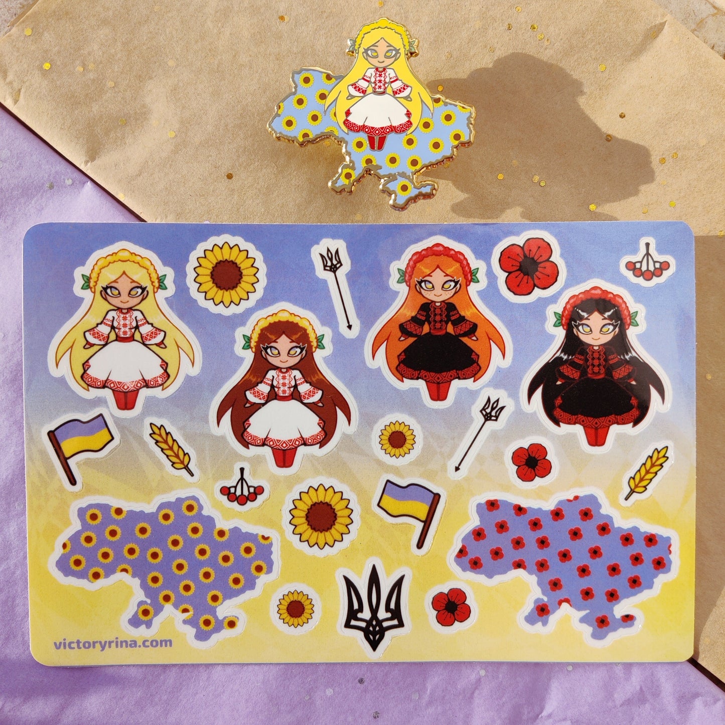 Ukraine stickers | Ukrainian girls stickers | Stand with Ukraine | stickers for water bottles
