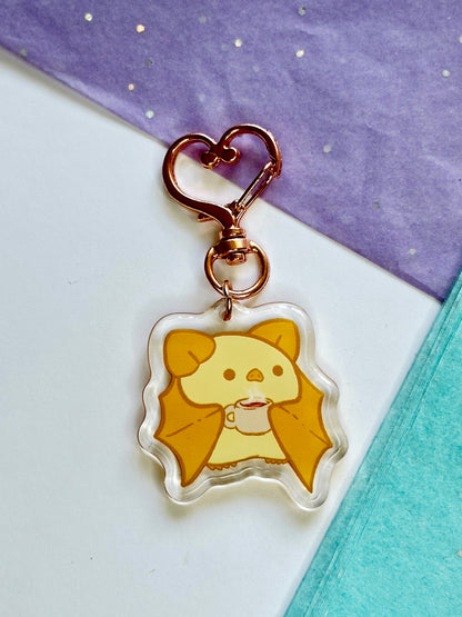 Cute Honduran Bat Acrylic Keychain – Kawaii Coffee Bat Double-Sided Glitter Charm