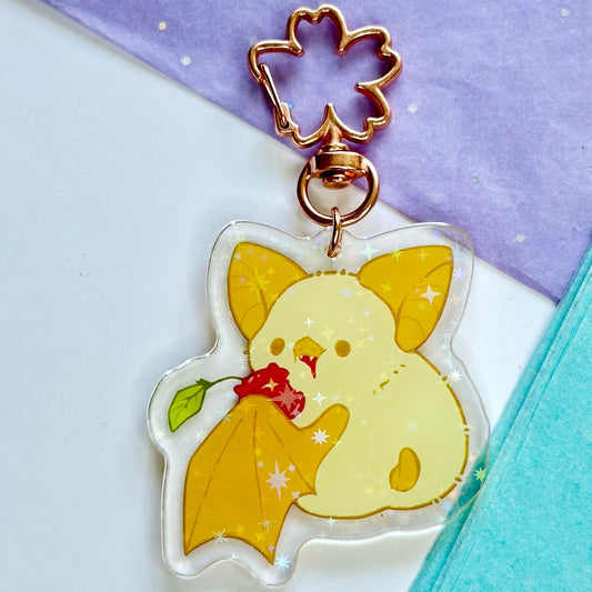 Cute Honduran Bat Eating Cherry Acrylic Keychain