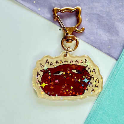Funny Screaming Cat Acrylic Keychain – AAAA Meme Double-Sided Glitter Charm