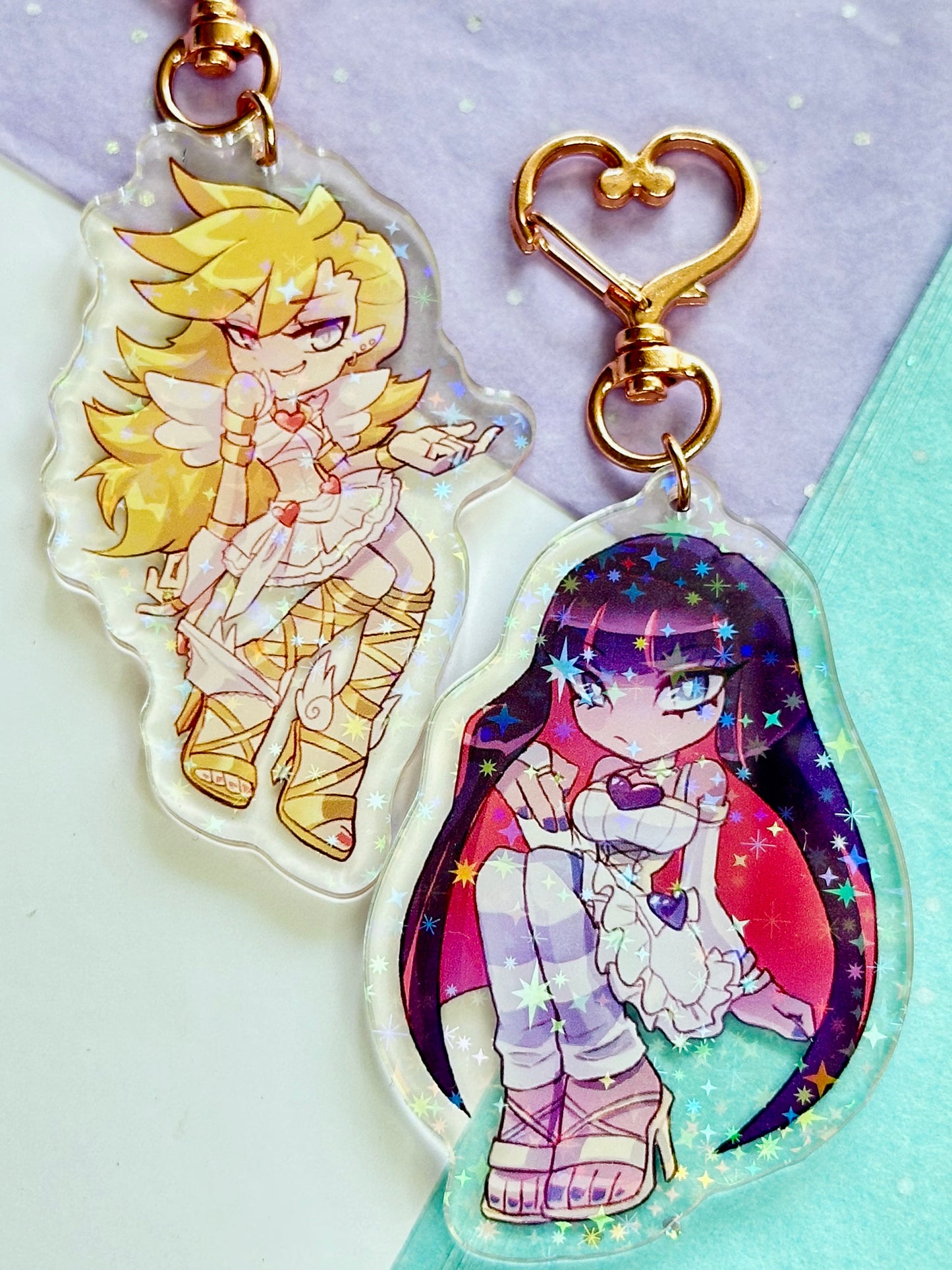Panty Anime Acrylic Keychain | Double-Sided Glitter Charm | Anime Ita Bag Accessory | Cute Anime Gift | Sparkle Keychain