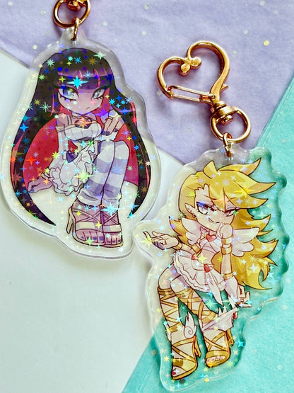 Stocking Anime Acrylic Keychain | Double-Sided Glitter Charm | Cute Anime Ita Bag Charm | Sparkly Acrylic Keychain Gift