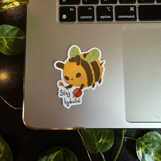 Cute Bee Sticker | stay hydrated sticker | Waterproof Die Cut Sticker